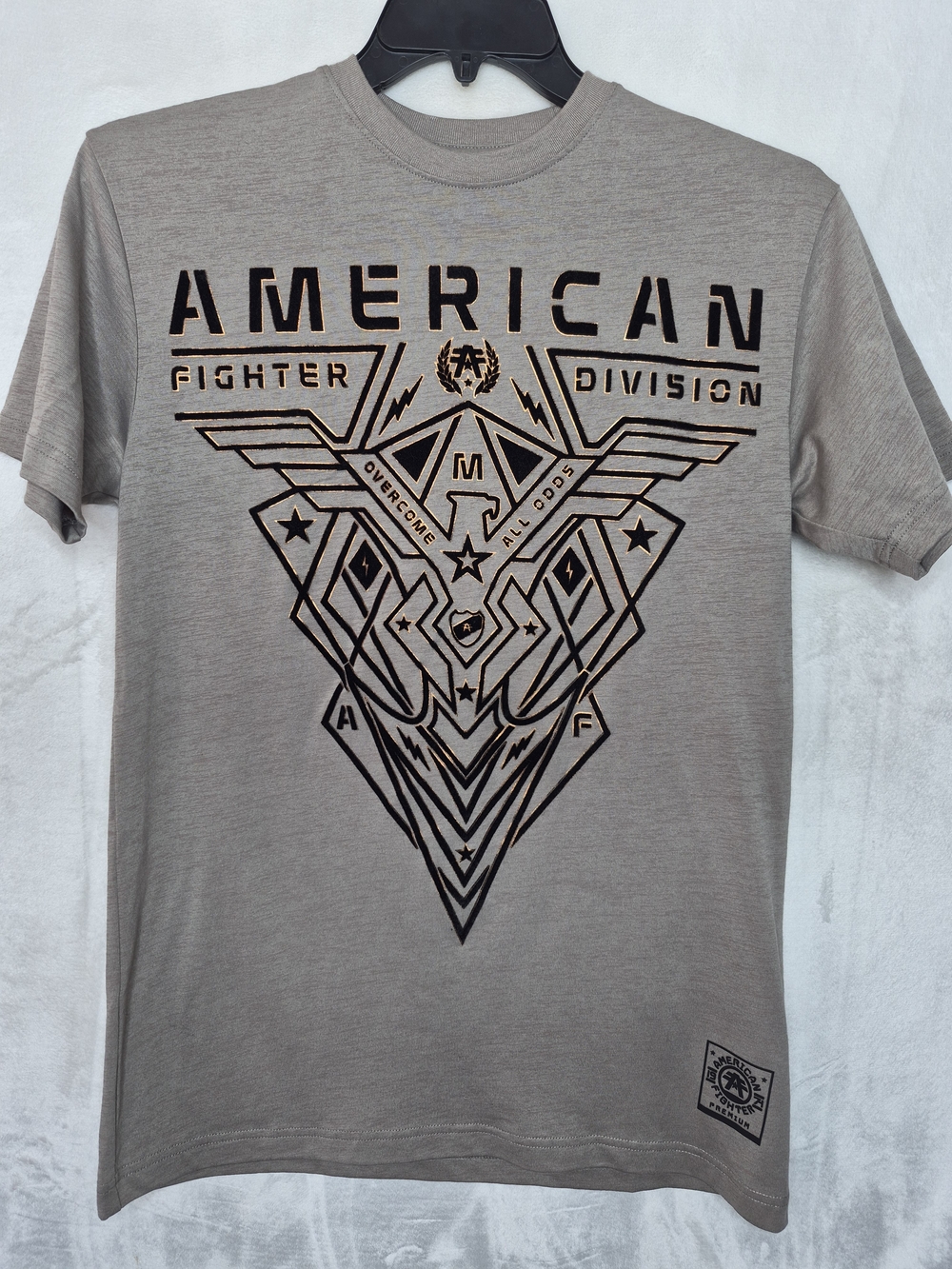American Fighter Flocked Velvet Graphic T-Shirt Taupe Mens M 20x28.5